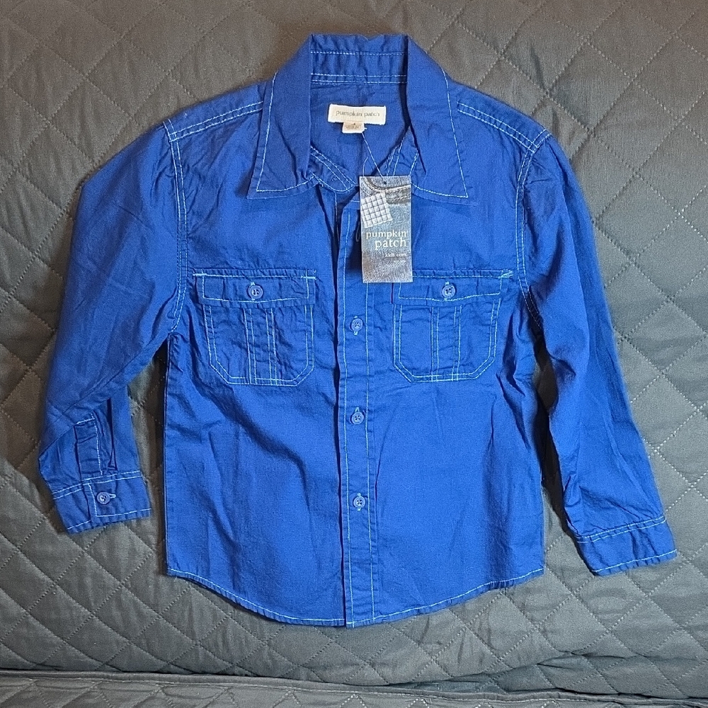 Pumpkin Patch Blue Button Down Shirt for Kids